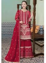 Georgette Red Wedding Wear Embroidery Work Pakistani Suit